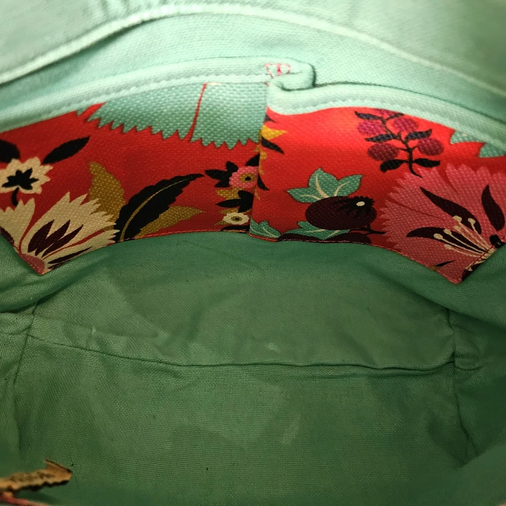 Spartina Island Tote Woven linen and leather Tote with leather Pom Pom charm NWT - Picture 7 of 16